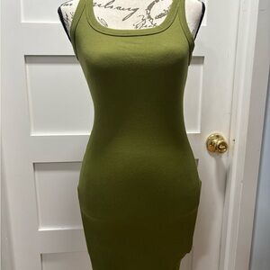 Olive Green Ribbed Tank Dress